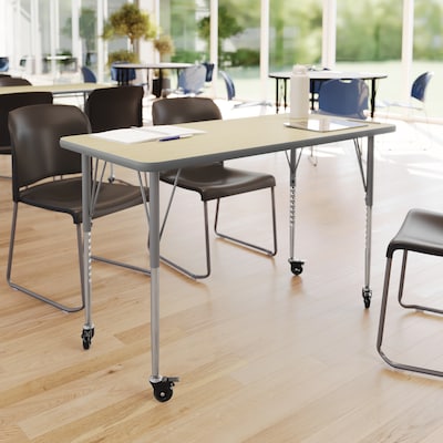 Flash Furniture Wren Rectangular Activity Table, 48 x 24, Height Adjustable, Light Natural Top/Silver Frame (XUA2448RECLNTAC)