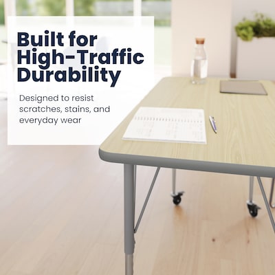 Flash Furniture Wren Rectangular Activity Table, 48" x 24", Height Adjustable, Light Natural Top/Silver Frame (XUA2448RECLNTAC)