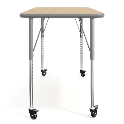 Flash Furniture Wren Rectangular Activity Table, 48" x 24", Height Adjustable, Light Natural Top/Silver Frame (XUA2448RECLNTAC)