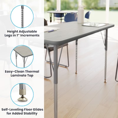 Flash Furniture Wren Rectangular Activity Table, 48" x 24", Height Adjustable, Light Gray Top/Silver Frame (XUA2448RECLGTA)