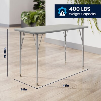 Flash Furniture Wren Rectangular Activity Table, 48" x 24", Height Adjustable, Light Gray Top/Silver Frame (XUA2448RECLGTA)