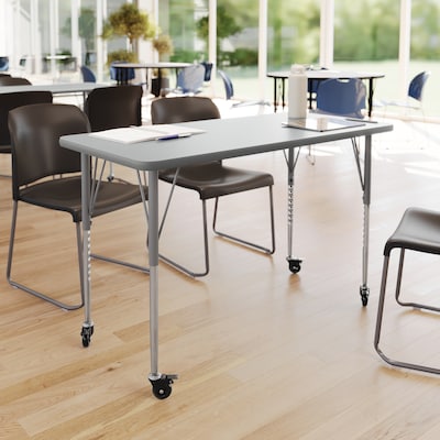 Flash Furniture Wren Rectangular Activity Table, 48 x 24, Height Adjustable, Gray Top/Silver Frame (XUA2448RECGTAC)