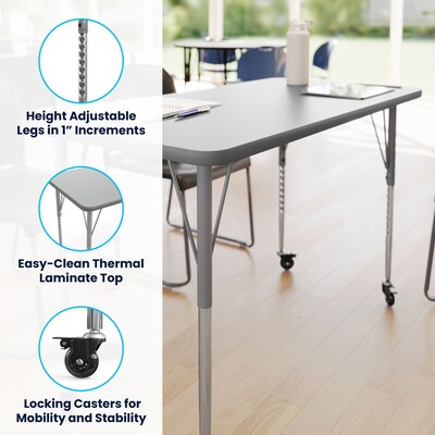 Flash Furniture Wren Rectangular Activity Table, 48" x 24", Height Adjustable, Gray Top/Silver Frame (XUA2448RECGTAC)
