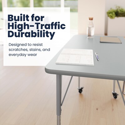 Flash Furniture Wren Rectangular Activity Table, 48" x 24", Height Adjustable, Gray Top/Silver Frame (XUA2448RECGTAC)