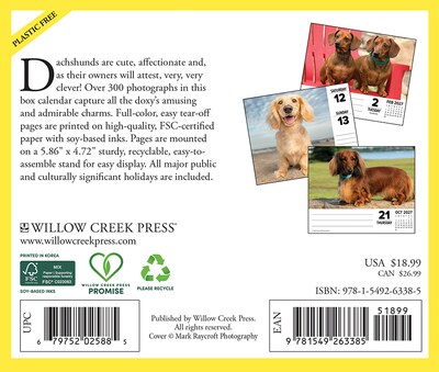 2027 Willow Creek Dachshunds 6.2 x 5.4 Daily Day-to-Day Calendar, Assorted Colors (63385)