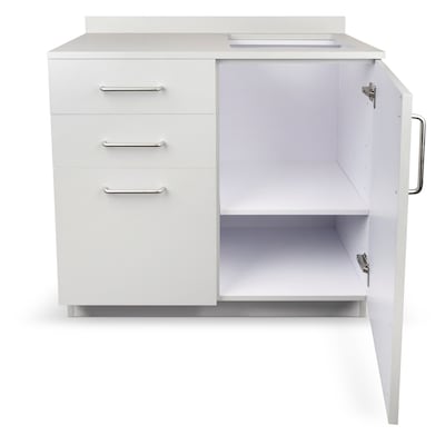 Viva Comfort 36'' H x 36" W Exam Room Medical Cabinet with Right Sink and 24" Right Side Desk, 3 Drawers, Gray (90236-RS-GRY-AO)
