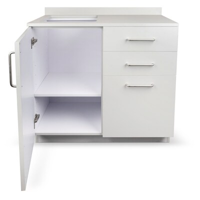 Viva Comfort 36'' H x 36" W Exam Room Medical Cabinet with Left Sink and 24" Right Desk, 3 Drawers, Gray (90236-LS-GRY-AO)