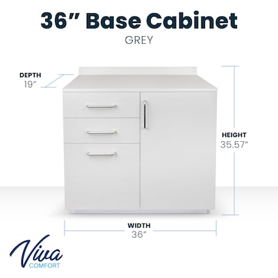 Viva Comfort 36'' H x 36" W Exam Room Medical Cabinet with 24" Right Side Desk, 3 Drawers, Gray (90236-NS-GRY-AO)