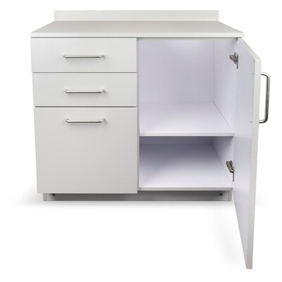 Viva Comfort 36'' H x 36" W Exam Room Medical Cabinet with 24" Right Side Desk, 3 Drawers, Gray (90236-NS-GRY-AO)