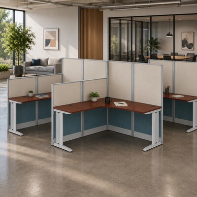 Regency Instant Office 63H x 193.5W 3 Person L-Shaped Cubicle Panel Workstation, Hansen Cherry (IO36494-03K-3P)