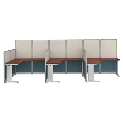 Regency Instant Office 63"H x 193.5"W 3 Person L-Shaped Cubicle Panel Workstation, Hansen Cherry (IO36494-03K-3P)