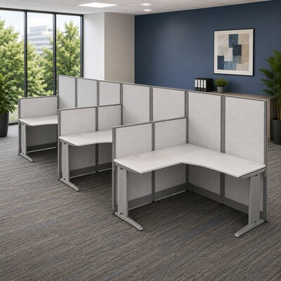 Regency Instant Office 63H x 193.5W 3 Person L-Shaped Cubicle Panel Workstation, Pure White (IO36194-03K-3P)
