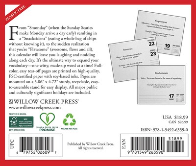 2027 Willow Creek Made-Up Words 6.2 x 5.4 Daily Day-to-Day Calendar, Assorted Colors (63590)