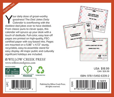2027 Willow Creek Dad Jokes 6.2 x 5.4 Daily Day-to-Day Calendar, Assorted Colors (63392)