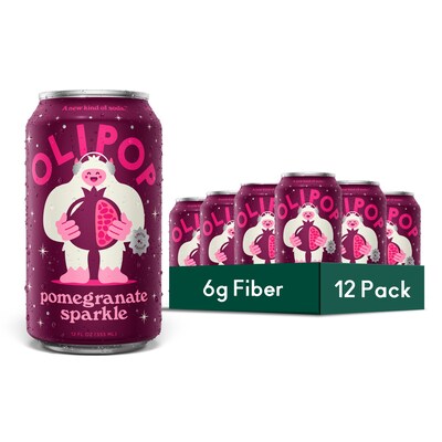 Olipop Prebiotic Pomegranate Sparkle, Caffeine Free, 12 fl oz, 12 Cans/Carton (9062)