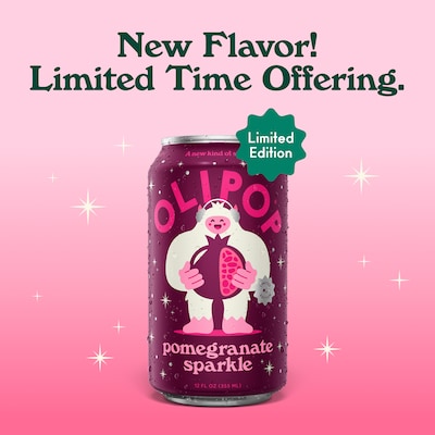 Olipop Prebiotic Pomegranate Sparkle, Caffeine Free, 12 fl oz, 12 Cans/Carton (9062)