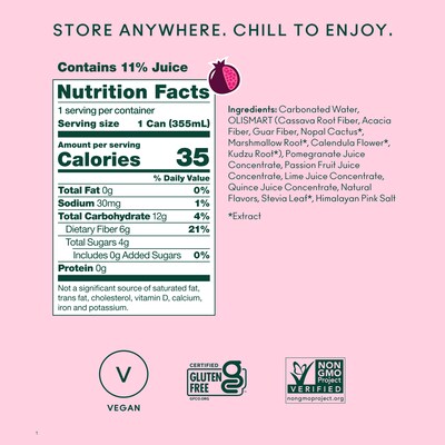 Olipop Prebiotic Pomegranate Sparkle, Caffeine Free, 12 fl oz, 12 Cans/Carton (9062)