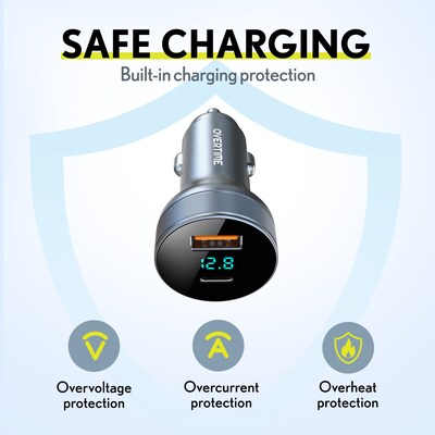 Overtime A40 54W Dual-Port Car Charger with LED Voltage Display and 6 ft. 60W USB-C Charging Cable Bundle (OCA40BKBD1)