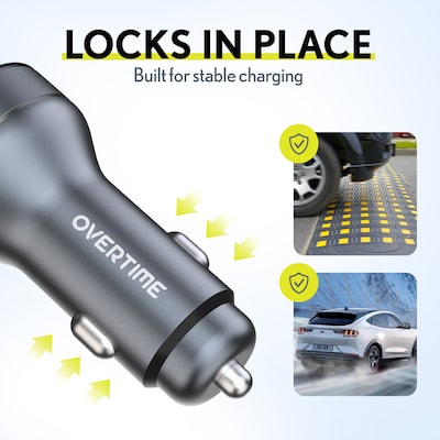 Overtime A40 54W Dual-Port Car Charger with LED Voltage Display and 6 ft. 60W USB-C Charging Cable Bundle (OCA40BKBD1)