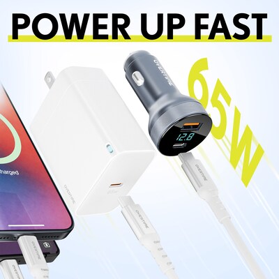 Overtime 4-Piece Charging Kit, 65W GaN3 Wall Charger, 54W Dual-Port Car Charger, Two 6 ft. 60W USB-C Cables (OCTW27A40BD1)
