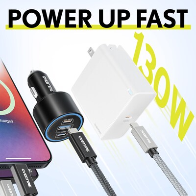 Overtime 4-Piece Charging Kit, 100W GaN3 Wall Charger, 130W Triple-Port Car Charger, Two 6 ft. 100W USB-C Cables (OCTW49A60BD1)