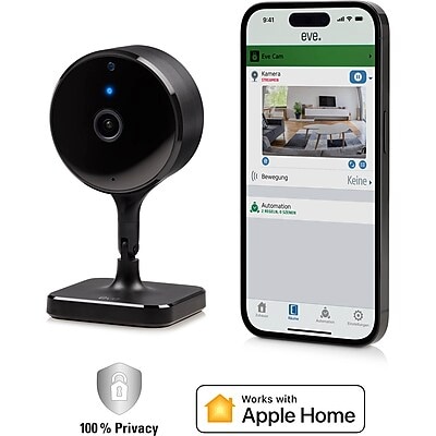 Eve Cam 1080p Smart Indoor Wi-Fi Indoor Camera with Night Vision, Black (10028025)