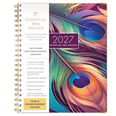 2027 Excello Brands 9.3 x 11 Weekly & Monthly Planner, Paperboard Cover, Pastel Peacock (ESPRO-DLX-CY27-8511-61)