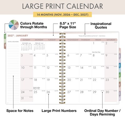 2027 Excello Brands 9.3 x 11 Weekly & Monthly Planner, Paperboard Cover, Pastel Peacock (ESPRO-DLX-CY27-8511-61)