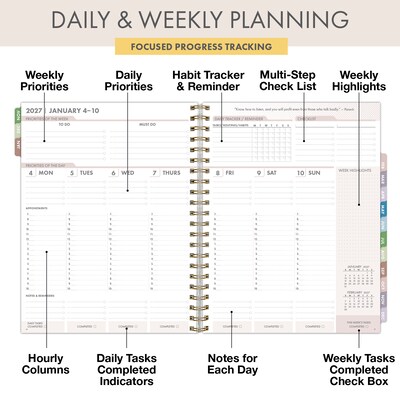 2027 Excello Brands 9.3" x 11" Weekly & Monthly Planner, Paperboard Cover, Black Tree Seasons (ESPRO-DLX-CY27-8511-32)