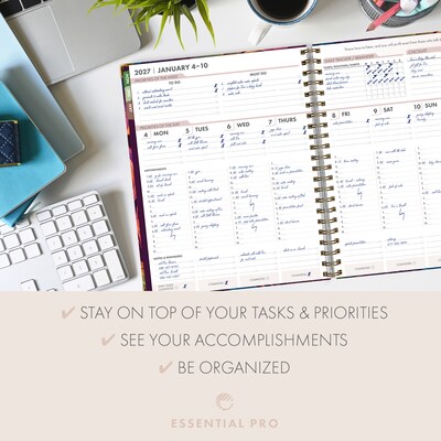 2027 Excello Brands 9.3" x 11" Weekly & Monthly Planner, Paperboard Cover, Pastel Peacock (ESPRO-DLX-CY27-8511-61)