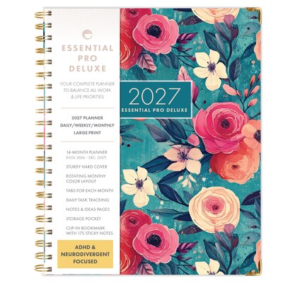 2027 Excello Brands 9.3 x 11 Weekly & Monthly Planner, Paperboard Cover, Teal Floral (ESPRO-DLX-CY27-8511-17)