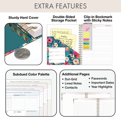 2027 Excello Brands 9.3" x 11" Weekly & Monthly Planner, Paperboard Cover, Teal Floral (ESPRO-DLX-CY27-8511-17)