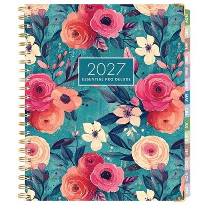 2027 Excello Brands 9.3" x 11" Weekly & Monthly Planner, Paperboard Cover, Teal Floral (ESPRO-DLX-CY27-8511-17)