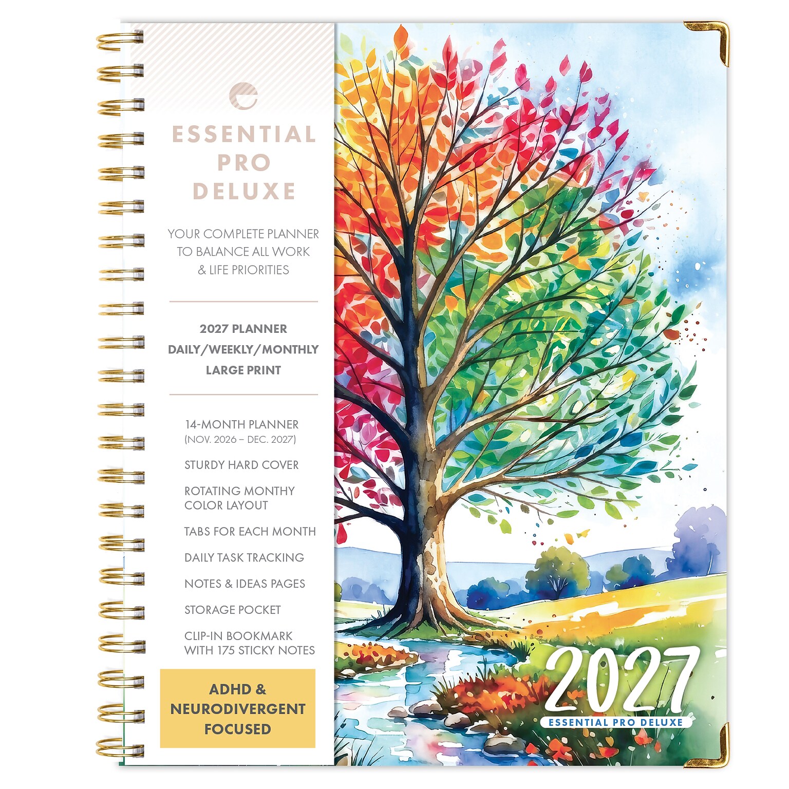 2027 Excello Brands 9.3 x 11 Weekly & Monthly Planner, Paperboard Cover, Tree Seasons (ESPRO-DLX-CY27-8511-20)