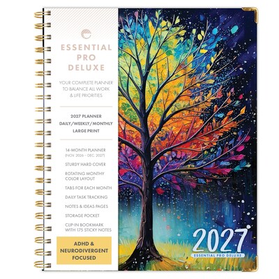 2027 Excello Brands 9.3 x 11 Weekly & Monthly Planner, Paperboard Cover, Black Tree Seasons (ESPRO-DLX-CY27-8511-32)