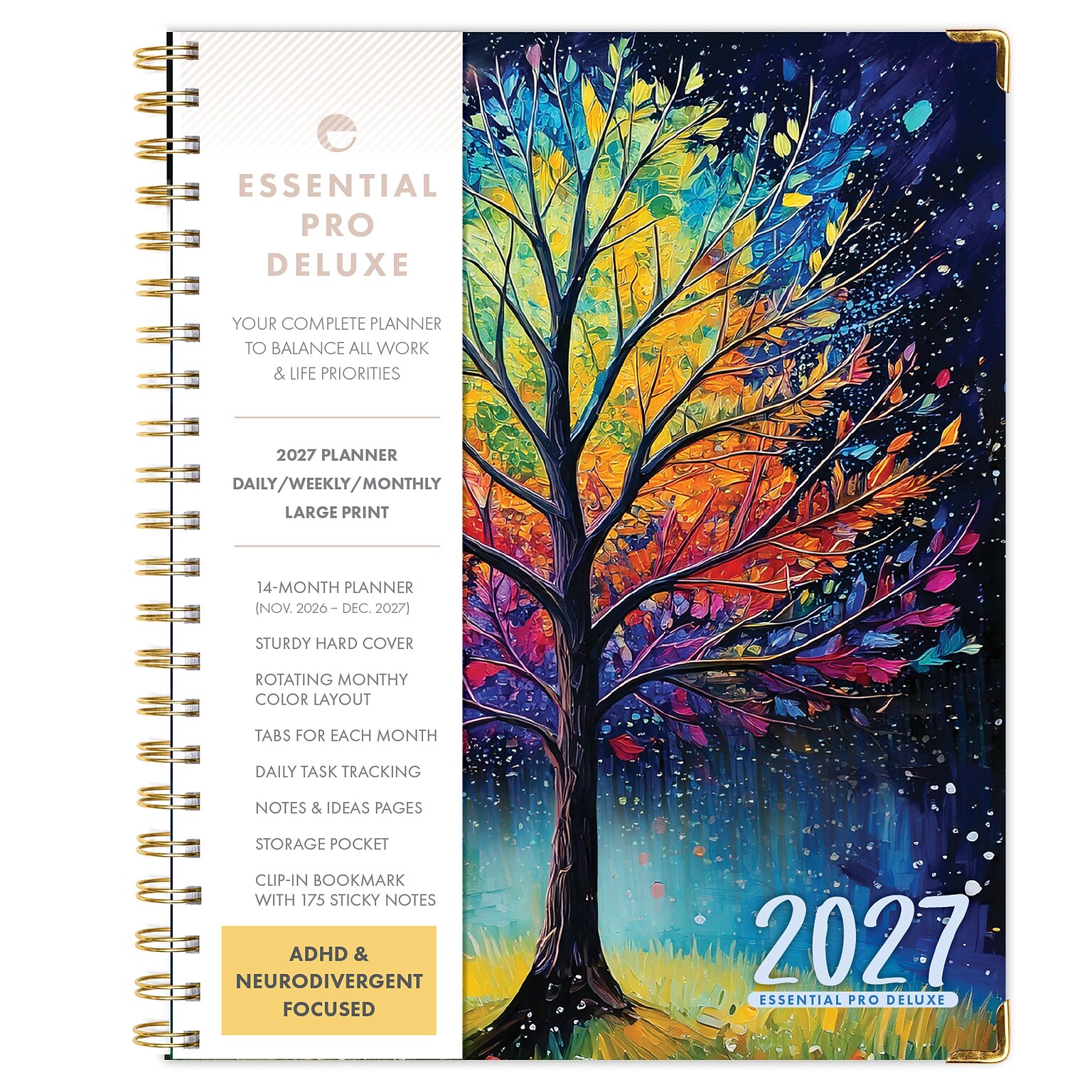 2027 Excello Brands 9.3 x 11 Weekly & Monthly Planner, Paperboard Cover, Black Tree Seasons (ESPRO-DLX-CY27-8511-32)