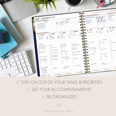 2027 Excello Brands 9.3" x 11" Weekly & Monthly Planner, Paperboard Cover, Black Tree Seasons (ESPRO-DLX-CY27-8511-32)