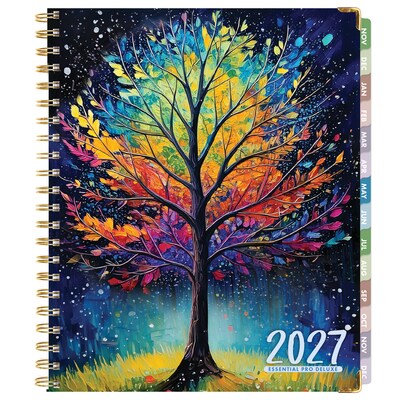 2027 Excello Brands 9.3" x 11" Weekly & Monthly Planner, Paperboard Cover, Black Tree Seasons (ESPRO-DLX-CY27-8511-32)