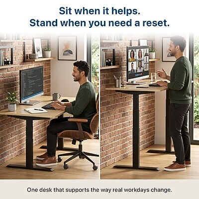 Uncaged Ergonomics Rise Up 60W Electric Rectangular Adjustable Bamboo Standing Desk, Natural (RUBB)