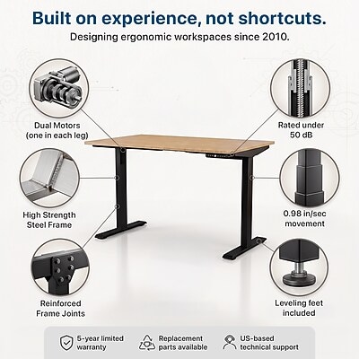 Uncaged Ergonomics Rise Up 60"W Electric Rectangular Adjustable Bamboo Standing Desk, Natural (RUBB)