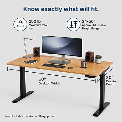Uncaged Ergonomics Rise Up 60"W Electric Rectangular Adjustable Bamboo Standing Desk, Natural (RUBB)