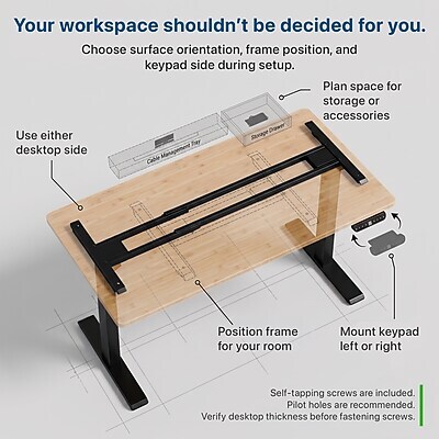 Uncaged Ergonomics Rise Up 60"W Electric Rectangular Adjustable Bamboo Standing Desk, Natural (RUBB)
