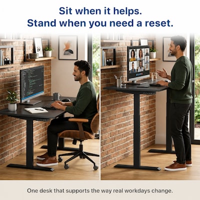Uncaged Ergonomics Rise Up 60W Electric Rectangular Adjustable Bamboo Standing Desk, Black (RUBBK)