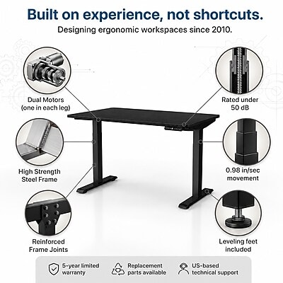 Uncaged Ergonomics Rise Up 60"W Electric Rectangular Adjustable Bamboo Standing Desk, Black (RUBBK)