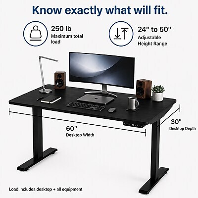 Uncaged Ergonomics Rise Up 60"W Electric Rectangular Adjustable Bamboo Standing Desk, Black (RUBBK)