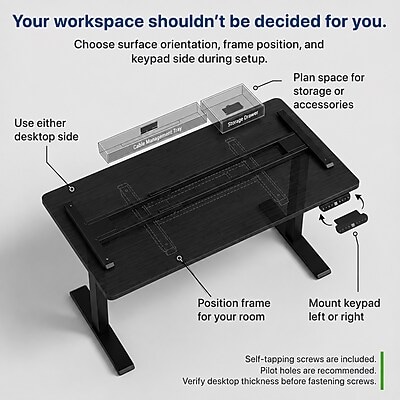 Uncaged Ergonomics Rise Up 60"W Electric Rectangular Adjustable Bamboo Standing Desk, Black (RUBBK)