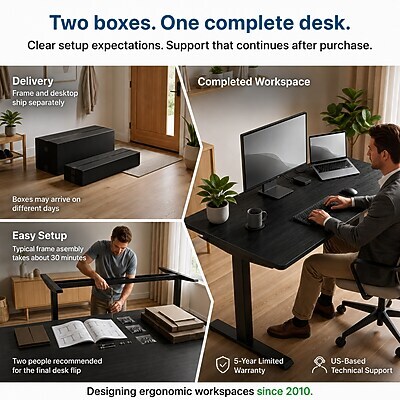 Uncaged Ergonomics Rise Up 60"W Electric Rectangular Adjustable Bamboo Standing Desk, Black (RUBBK)