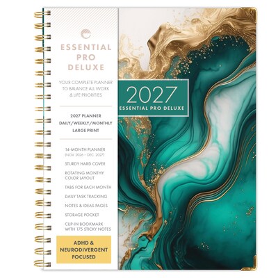 2027 Excello Brands 9.3 x 11 Weekly & Monthly Planner, Paperboard Cover, Teal Gold Marble (ESPRO-DLX-CY27-8511-54)