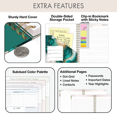 2027 Excello Brands 9.3" x 11" Weekly & Monthly Planner, Paperboard Cover, Teal Gold Marble (ESPRO-DLX-CY27-8511-54)