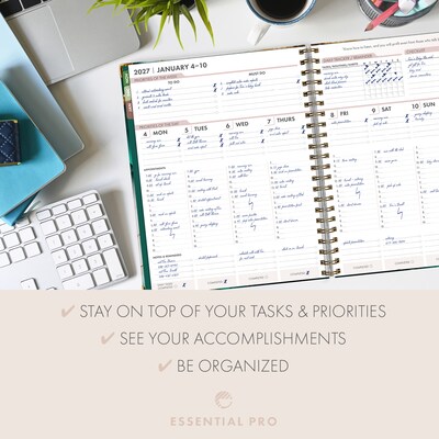 2027 Excello Brands 9.3" x 11" Weekly & Monthly Planner, Paperboard Cover, Teal Gold Marble (ESPRO-DLX-CY27-8511-54)